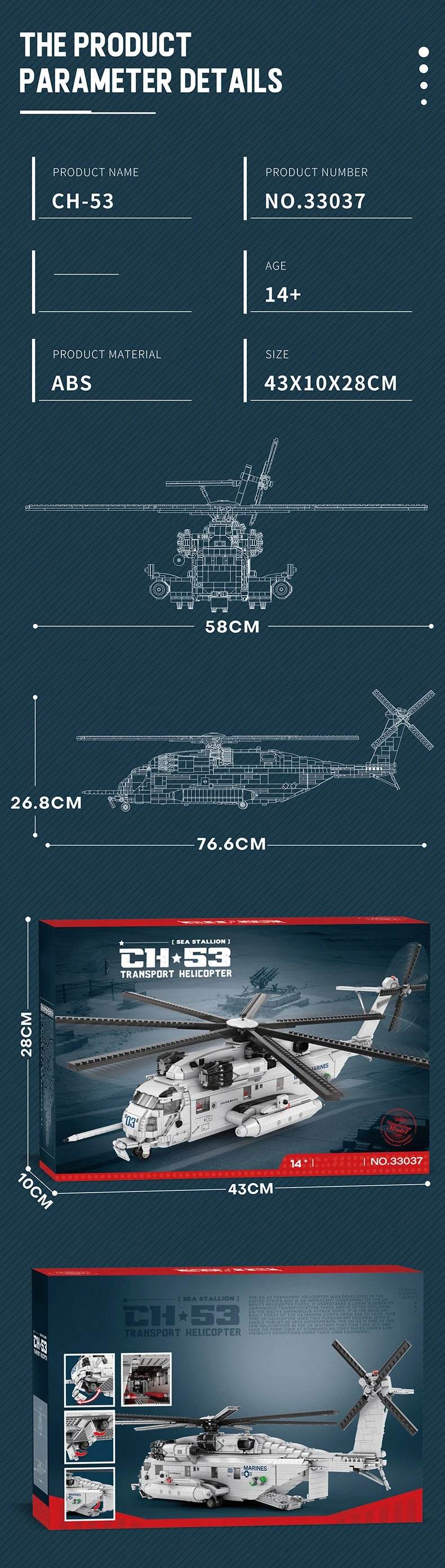 CH-53E Transport Helicopter Building Blocks Army Plane Military Fighter Model Assembly Bricks Desktop Deco Kids Toy - ToylandEU