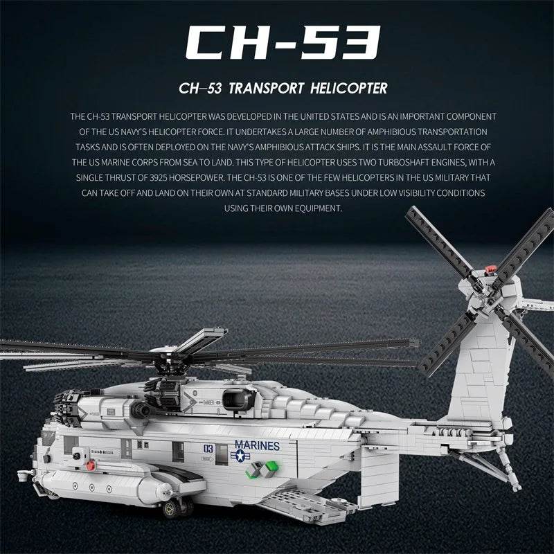 CH-53E Transport Helicopter Building Blocks Army Plane Military Model Assembly Bricks Kids Toy Holiday Gift - ToylandEU