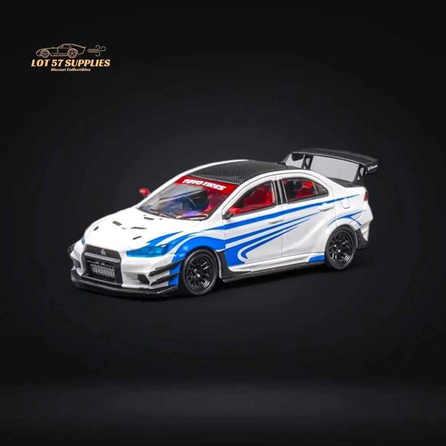 CM Model Mitsubishi Evolution X Varis White Blue Stripes 1:64 CM64-EVOX-09 - ToylandEU