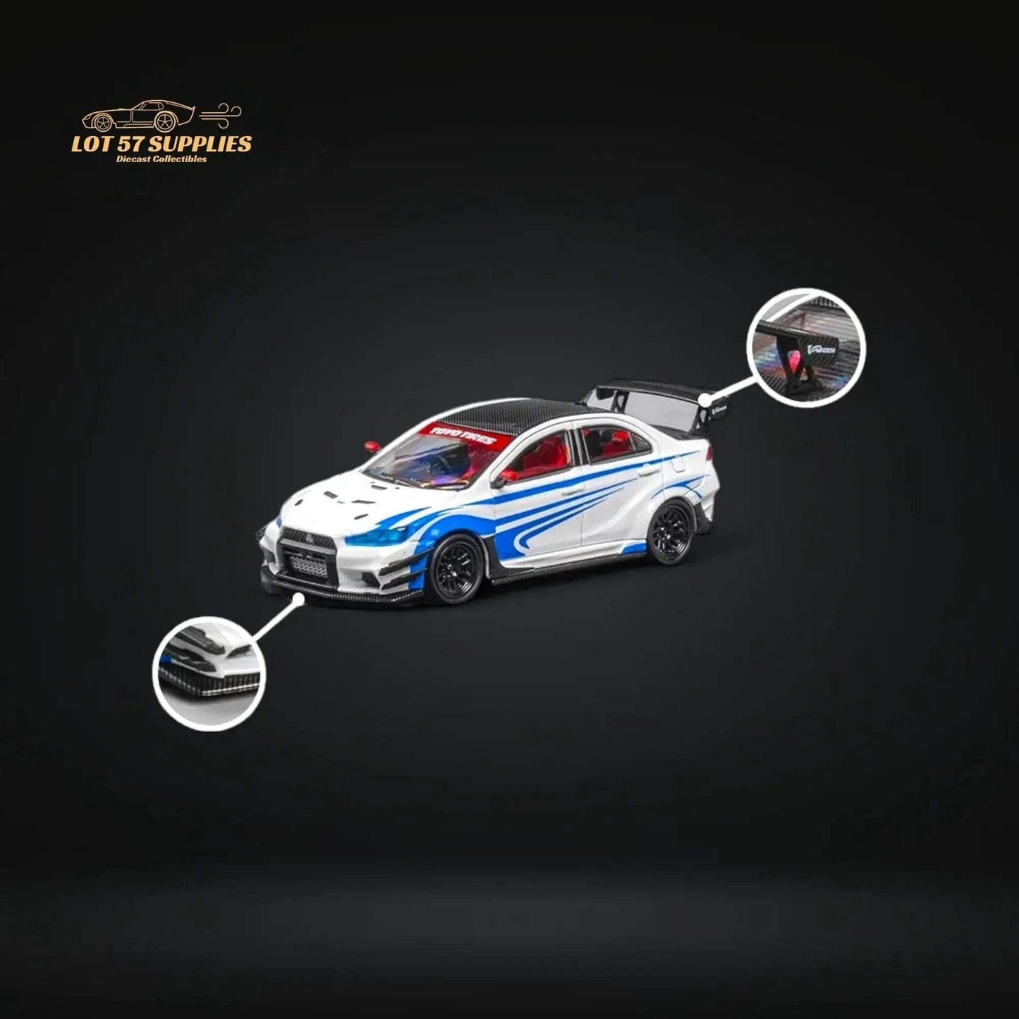 CM Model Mitsubishi Evolution X Varis White Blue Stripes 1:64 CM64-EVOX-09 - ToylandEU