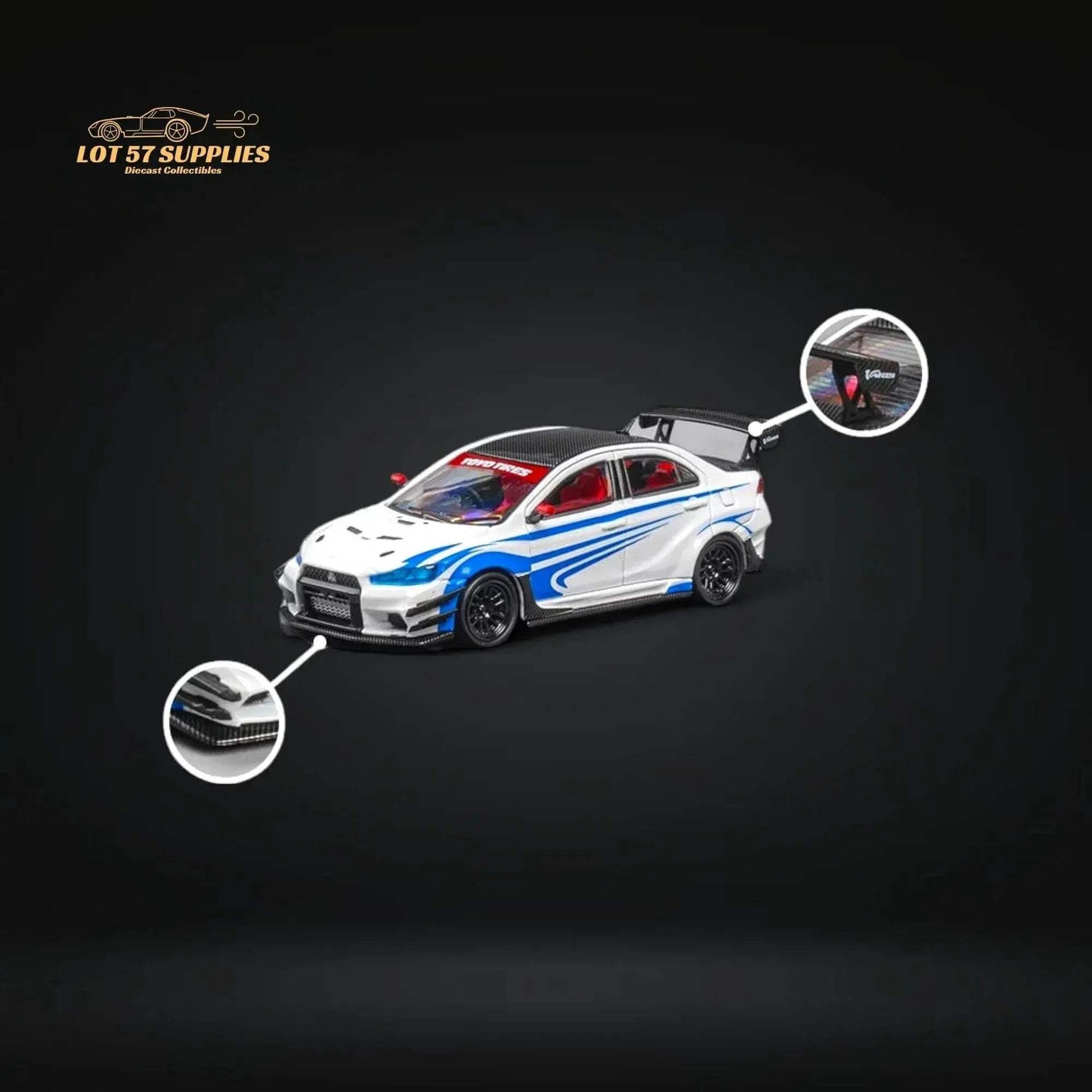 CM Model Mitsubishi Evolution X Varis White Blue Stripes 1:64 CM64-EVOX-09 - ToylandEU