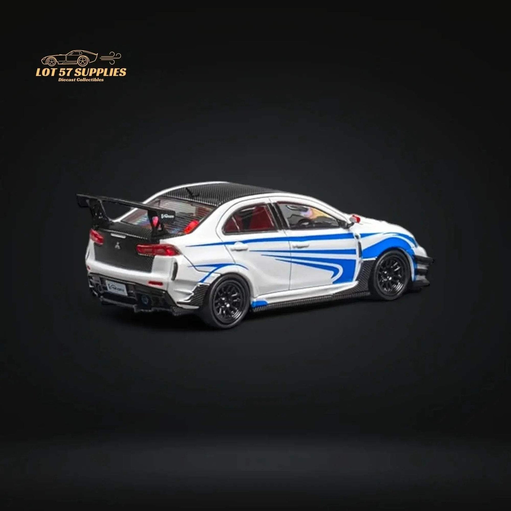 CM Model Mitsubishi Evolution X Varis White Blue Stripes 1:64 CM64-EVOX-09 - ToylandEU