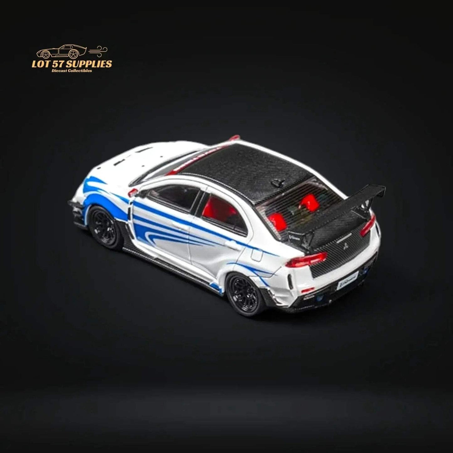 CM Model Mitsubishi Evolution X Varis White Blue Stripes 1:64 CM64-EVOX-09 - ToylandEU