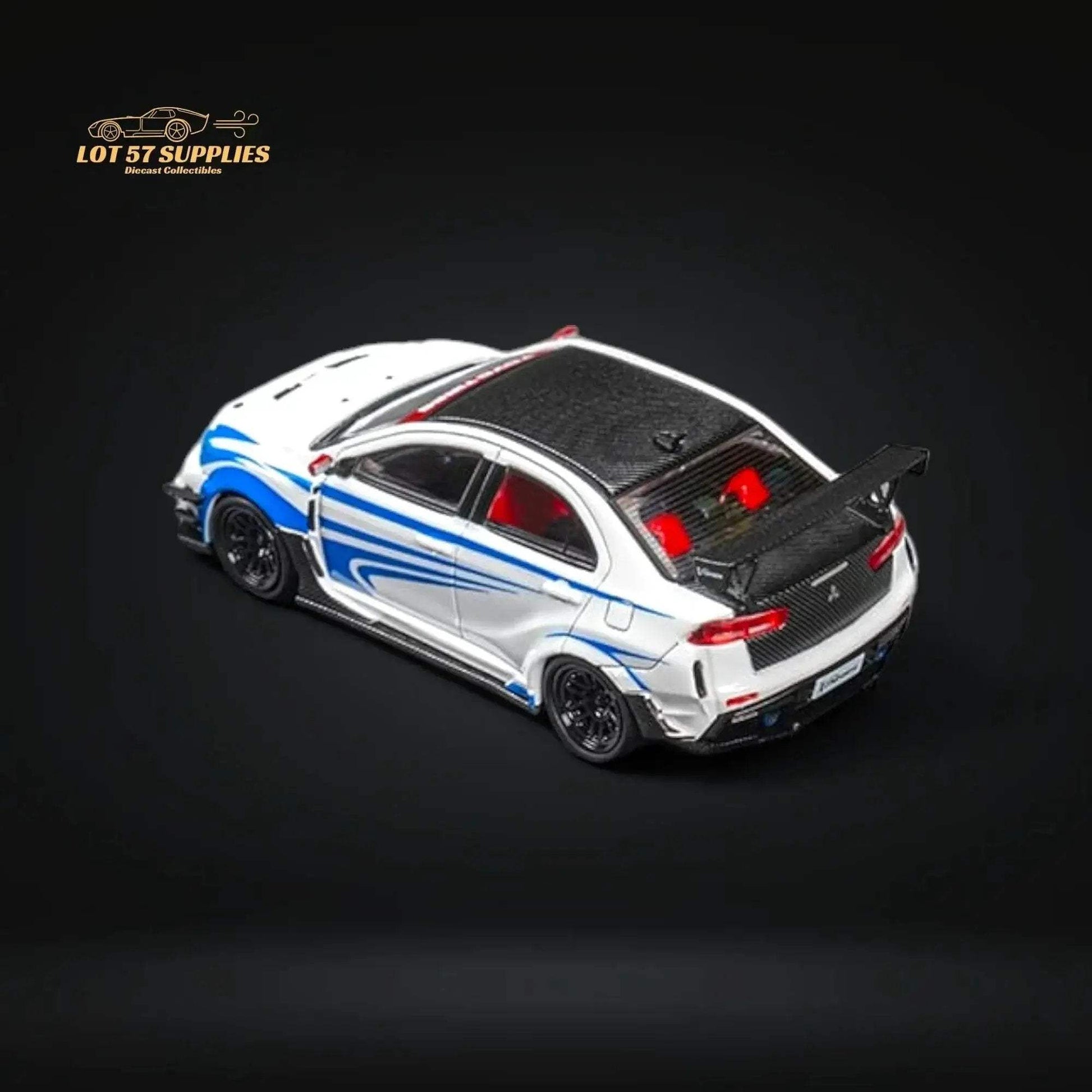CM Model Mitsubishi Evolution X Varis White Blue Stripes 1:64 CM64-EVOX-09 - ToylandEU