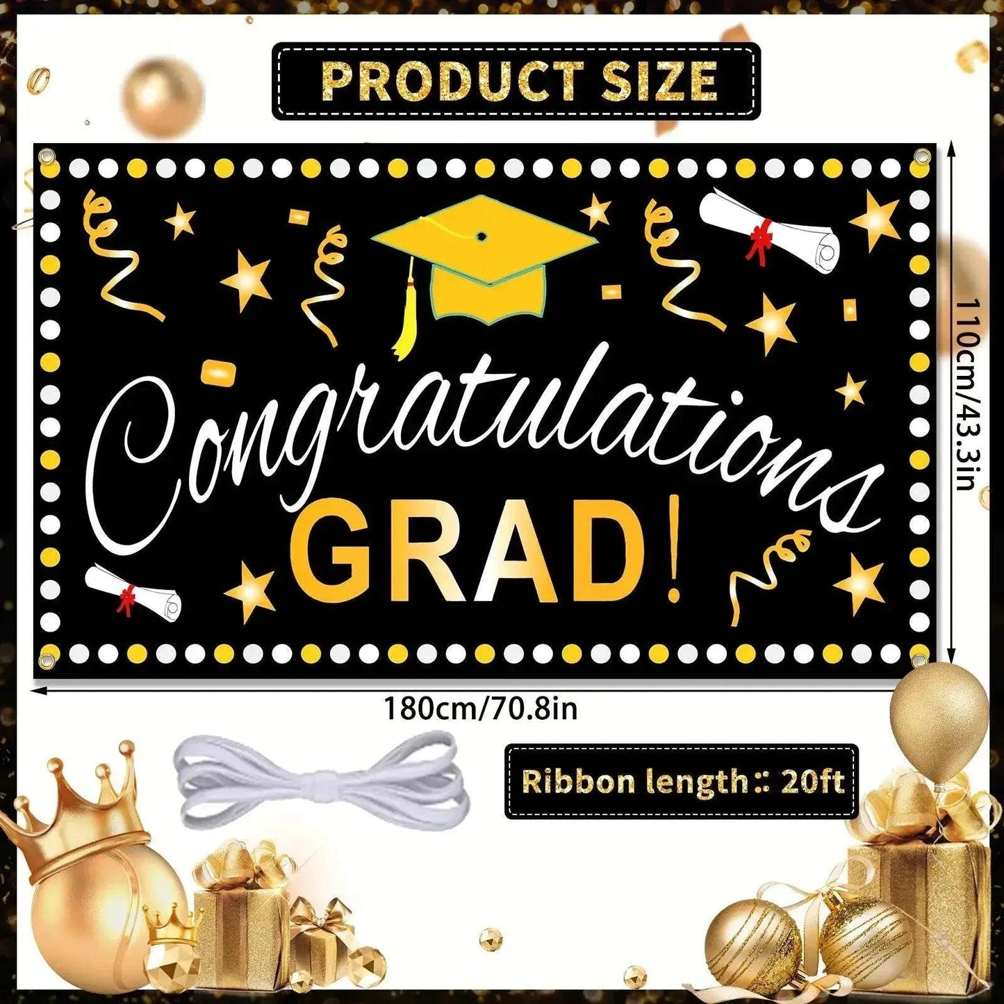  CONGRATS GRAD Graduation Season Hanging Flag Banner Cloth -  ToylandEU™