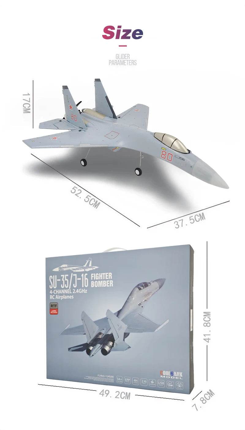 COOLBANK 4CH Brushless Motor Su-35/J-16 Rc Fighter Aircraft Model - ToylandEU