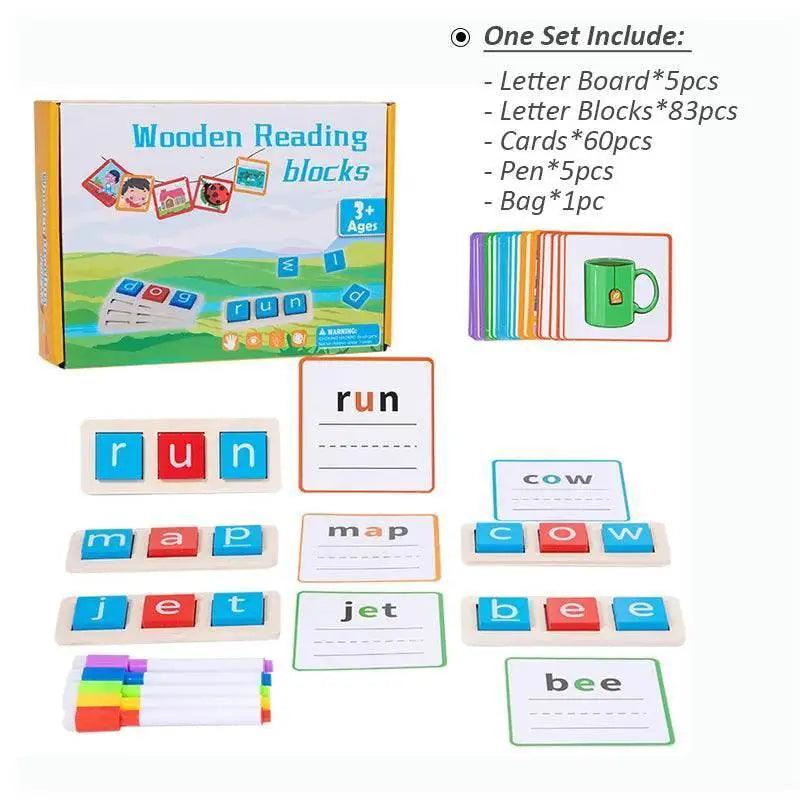  CVC Letter Spelling Block Flash Cards Game For Kids Montessori Eco Friendly Wooden Set Ages 3 To 12 -  ToylandEU™