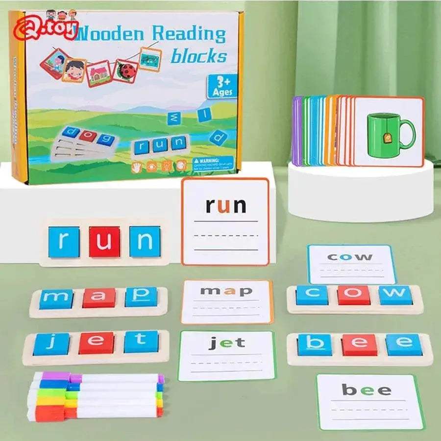  CVC Letter Spelling Block Flash Cards Game For Kids Montessori Eco Friendly Wooden Set Ages 3 To 12 -  ToylandEU™