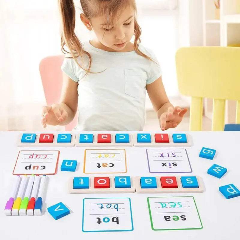  CVC Letter Spelling Block Flash Cards Game For Kids Montessori Eco Friendly Wooden Set Ages 3 To 12 -  ToylandEU™