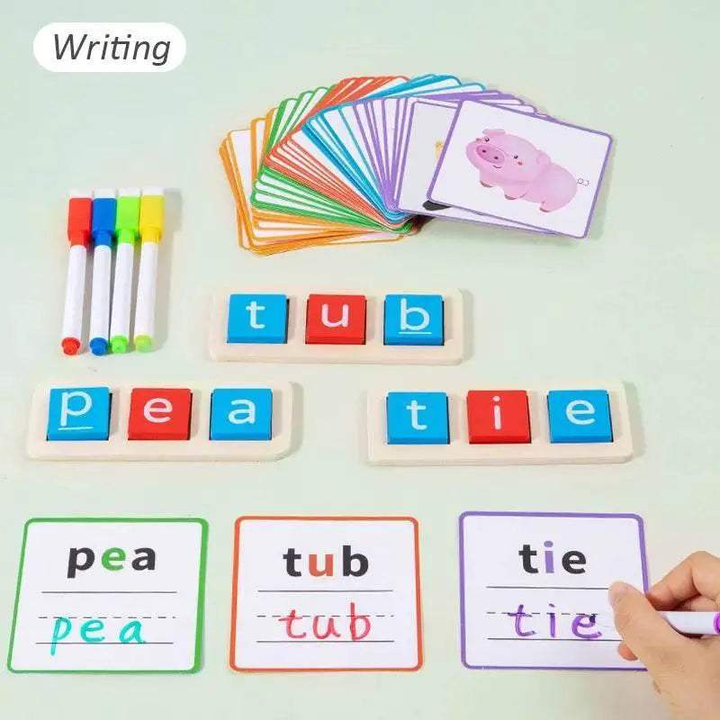  CVC Letter Spelling Block Flash Cards Game For Kids Montessori Eco Friendly Wooden Set Ages 3 To 12 -  ToylandEU™