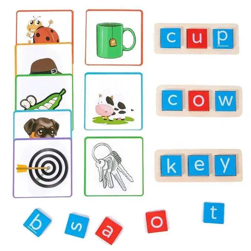  CVC Letter Spelling Block Flash Cards Game For Kids Montessori Eco Friendly Wooden Set Ages 3 To 12 -  ToylandEU™