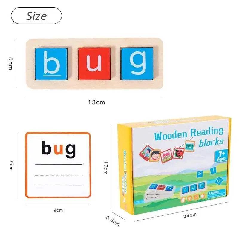  CVC Letter Spelling Block Flash Cards Game For Kids Montessori Eco Friendly Wooden Set Ages 3 To 12 -  ToylandEU™