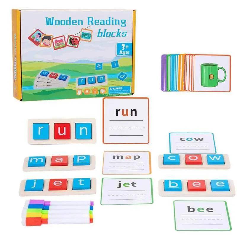  CVC Letter Spelling Block Flash Cards Game For Kids Montessori Eco Friendly Wooden Set Ages 3 To 12 -  ToylandEU™