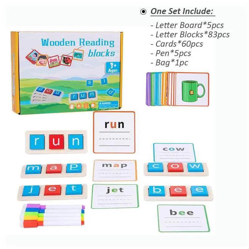  CVC Letter Spelling Block Flash Cards Game For Kids Montessori Eco Friendly Wooden Set Ages 3 To 12 -  ToylandEU™