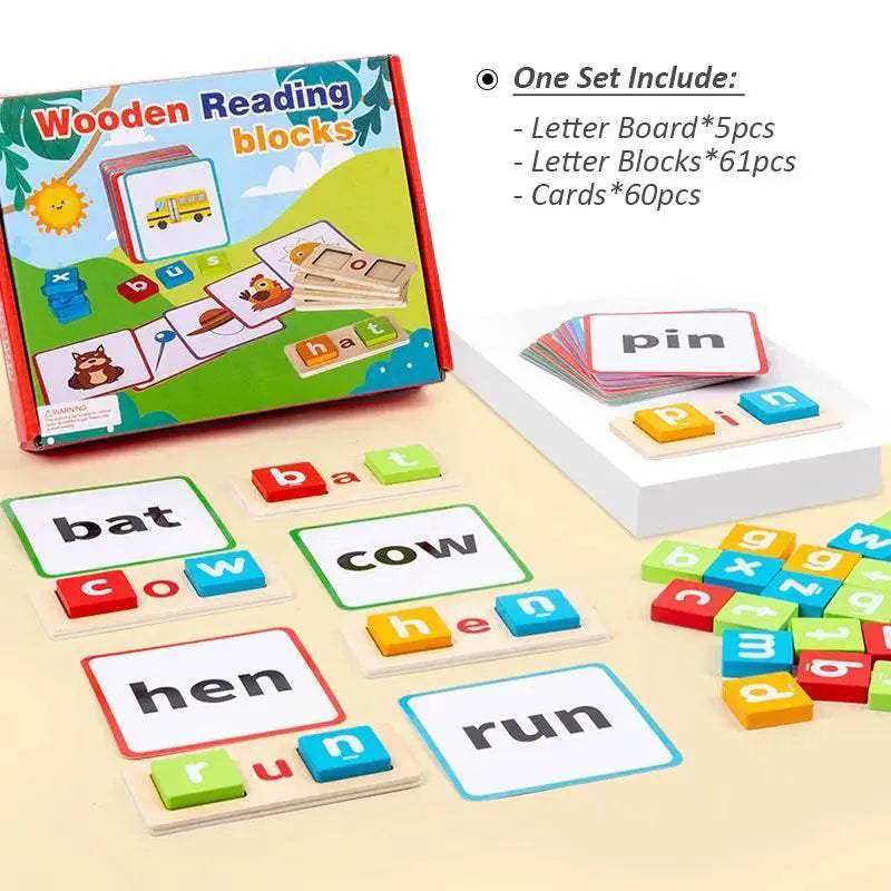  CVC Letter Spelling Block Flash Cards Game For Kids Montessori Eco Friendly Wooden Set Ages 3 To 12 -  ToylandEU™