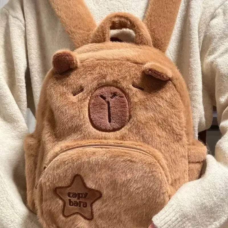 Capibara Backpack Capybara Plush Doll Kawaii Fashion Plushie Children Schoolbag Fur Shoulder Bag Women Mini Knapsack Gift - ToylandEU