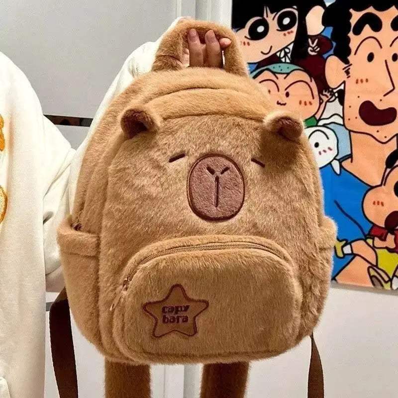 Capibara Backpack Capybara Plush Doll Kawaii Fashion Plushie Children Schoolbag Fur Shoulder Bag Women Mini Knapsack Gift - ToylandEU