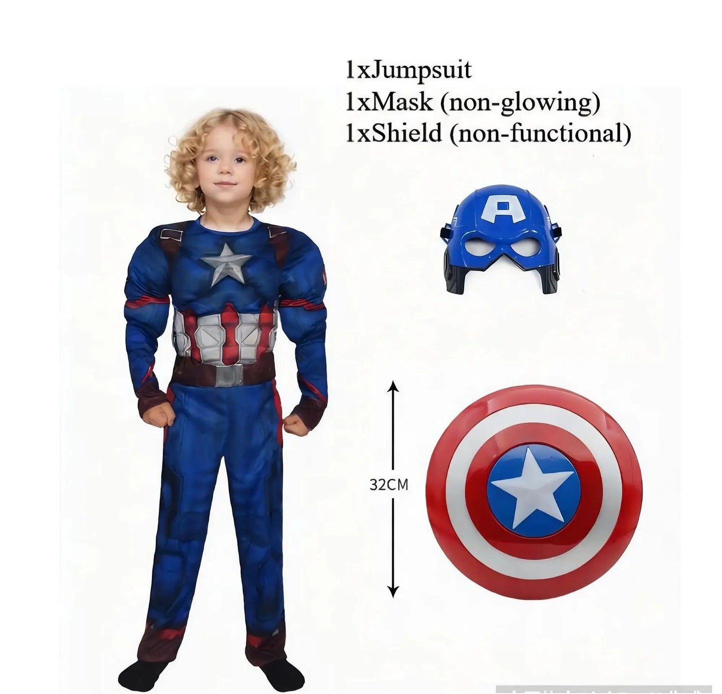  Captain America Costume Kids Muscle Suit Shield -  ToylandEU™