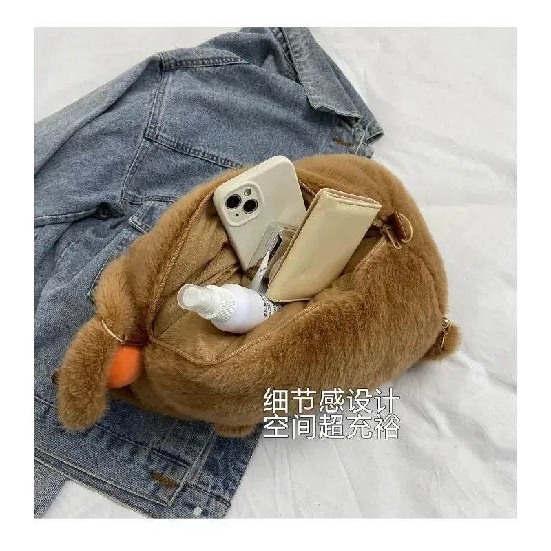 Capybara Plush Backpack Kawaii Fashion Plushie Doll Fur Bag Children's Shoulder Mini Knapsack Gift For Girlfriend - ToylandEU