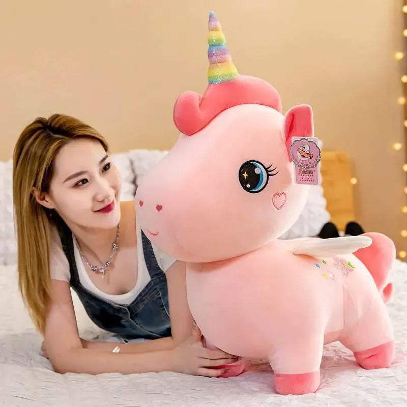 Cartoon Anime Plush Toy Cute Unicorn Pink Embroidery Pony Pillow for Room Decoration Girl Birthday Gift - ToylandEU