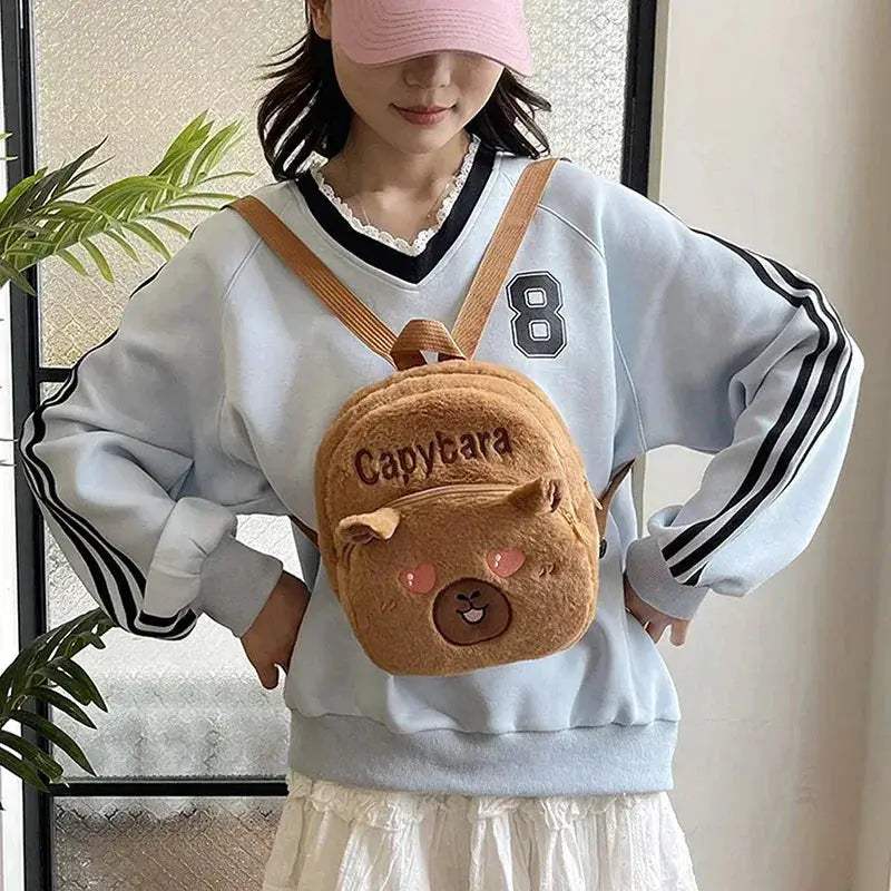 Cartoon Capybara Plush Backpack For Girls Soft Portable Bag - ToylandEU