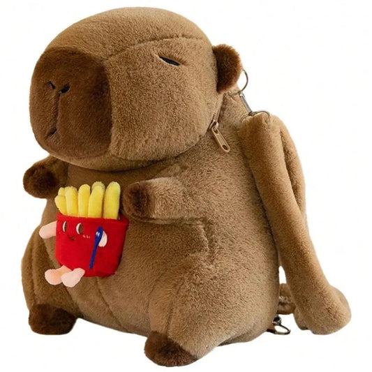  Cartoon Capybara Plush Backpack For Kids With Soft Fur 