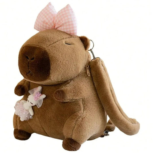  Cartoon Capybara Plush Backpack For Kids With Soft Fur 