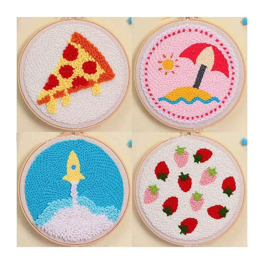  Cartoon Lemon Pizza 8-ply Yarn Punch Needle Embroidery Kit for Beginners - Handmade Stitch Art for Home Decor -  ToylandEU™