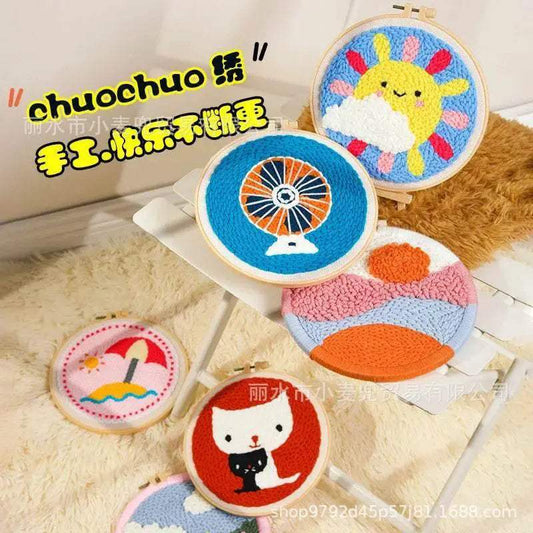  Cartoon Lemon Pizza 8-ply Yarn Punch Needle Embroidery Kit for Beginners - Handmade Stitch Art for Home Decor -  ToylandEU™
