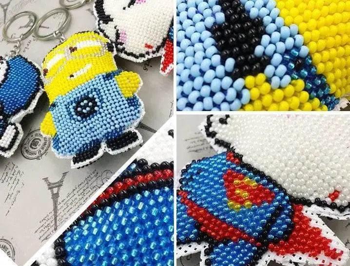  Cartoon-Themed Bead Cross Stitch Kit for DIY Keychain and Phone Plug - Printed Plastic Canvas with Cotton Thread -  ToylandEU™