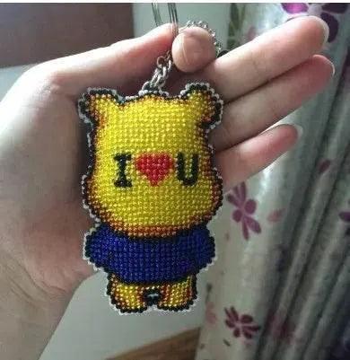  Cartoon-Themed Bead Cross Stitch Kit for DIY Keychain and Phone Plug - Printed Plastic Canvas with Cotton Thread -  ToylandEU™