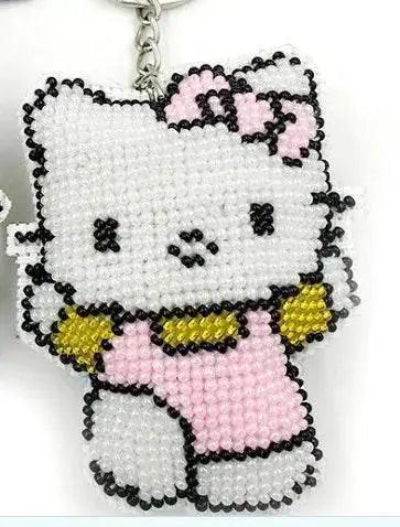  Cartoon-Themed Bead Cross Stitch Kit for DIY Keychain and Phone Plug - Printed Plastic Canvas with Cotton Thread -  ToylandEU™