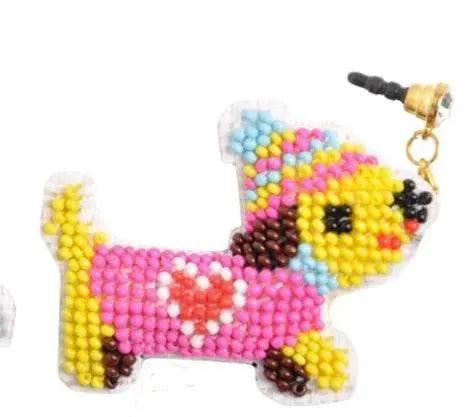  Cartoon-Themed Bead Cross Stitch Kit for DIY Keychain and Phone Plug - Printed Plastic Canvas with Cotton Thread -  ToylandEU™