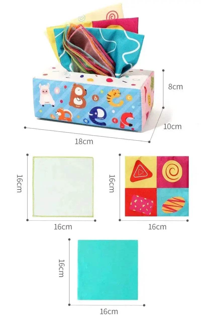 Cartoon Baby Tissue Box Montessori Toys Soft Crinkle Sensory Toys for Infants Toddlers - ToylandEU