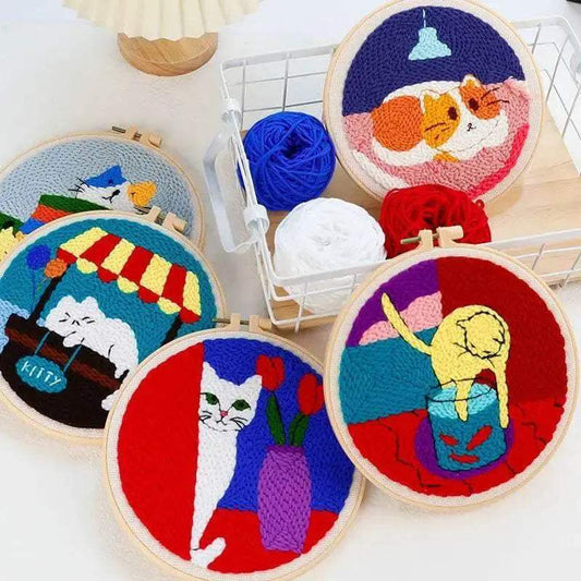  Cat-Themed Punch Needle Embroidery Kit for Adults - Fun DIY Needlecraft for Beginners -  ToylandEU™