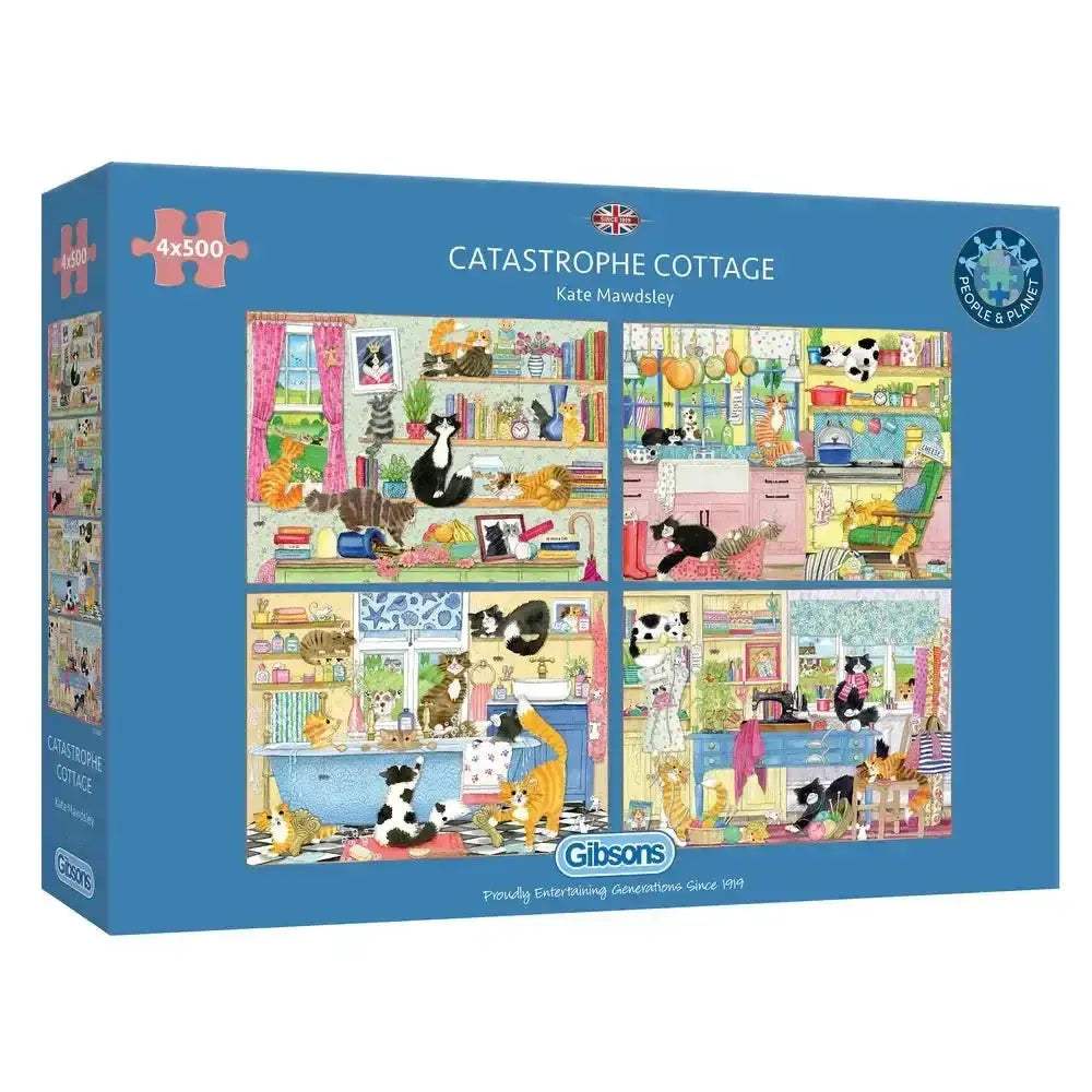 Catastrophe Cottage 4 Pack 500 Piece Jigsaw Puzzles Gibsons Nostalgia - ToylandEU