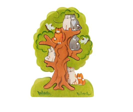 Wooden Cat Puzzle With 7 Figurines Hand Painted Colorful - ToylandEU
