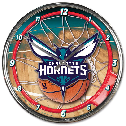 Charlotte Hornets Chrome Round Wall Clock Retro Style - ToylandEU