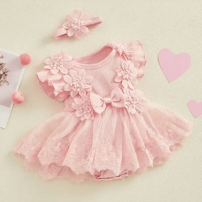  Charming Baby Girls Romper 3D Flower Mesh Toyland EU -  ToylandEU™