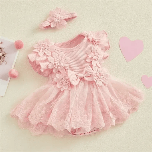  Charming Baby Girls Romper 3D Flower Mesh Toyland EU -  ToylandEU™