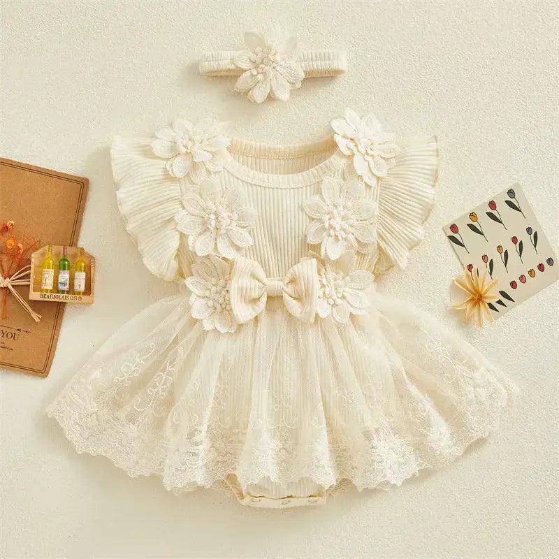  Charming Baby Girls Romper 3D Flower Mesh Toyland EU -  ToylandEU™