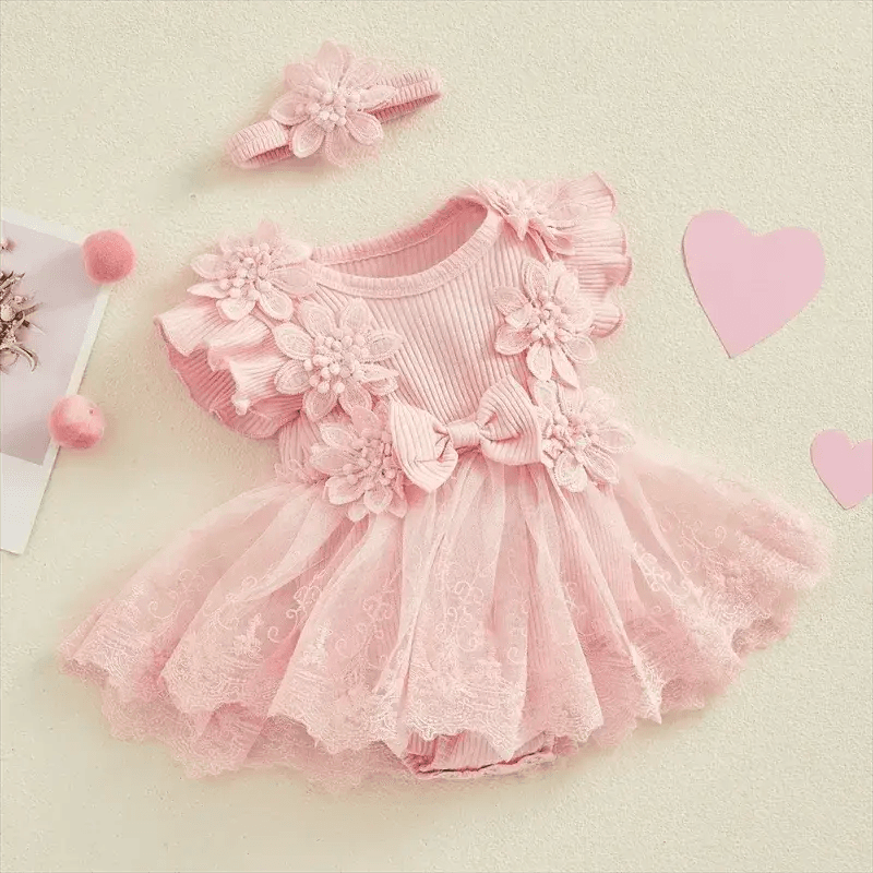  Charming Baby Girls Romper 3D Flower Mesh Toyland EU -  ToylandEU™