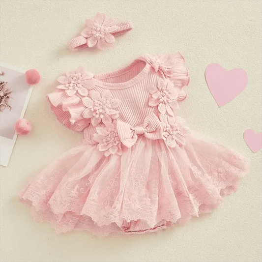  Charming Baby Girls Romper 3D Flower Mesh Toyland EU -  ToylandEU™