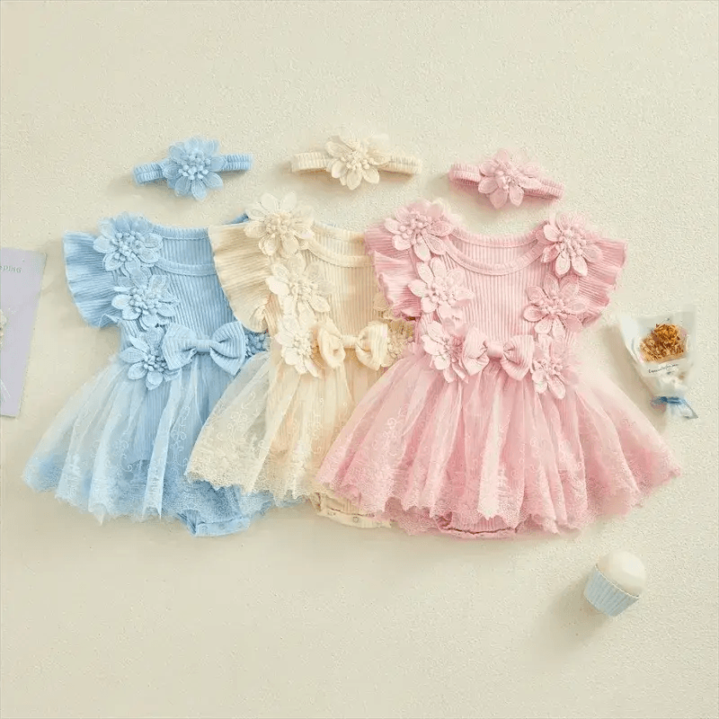  Charming Baby Girls Romper 3D Flower Mesh Toyland EU -  ToylandEU™