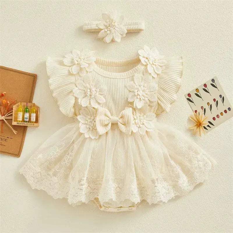  Charming Baby Girls Romper 3D Flower Mesh Toyland EU -  ToylandEU™
