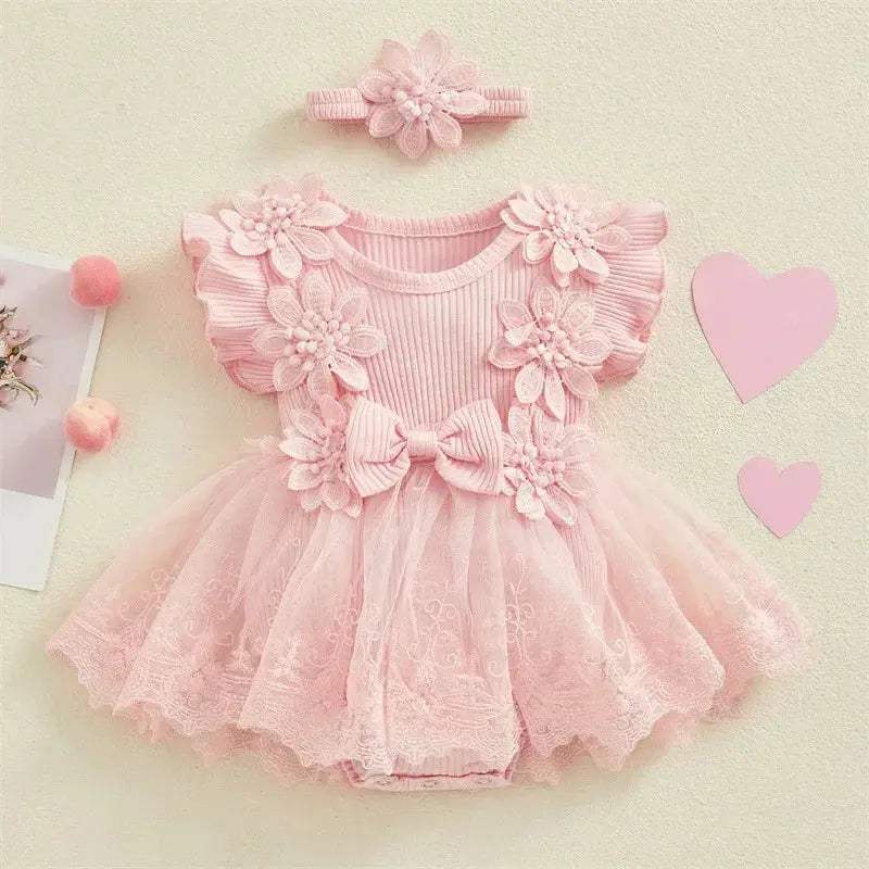  Charming Baby Girls Romper 3D Flower Mesh Toyland EU -  ToylandEU™