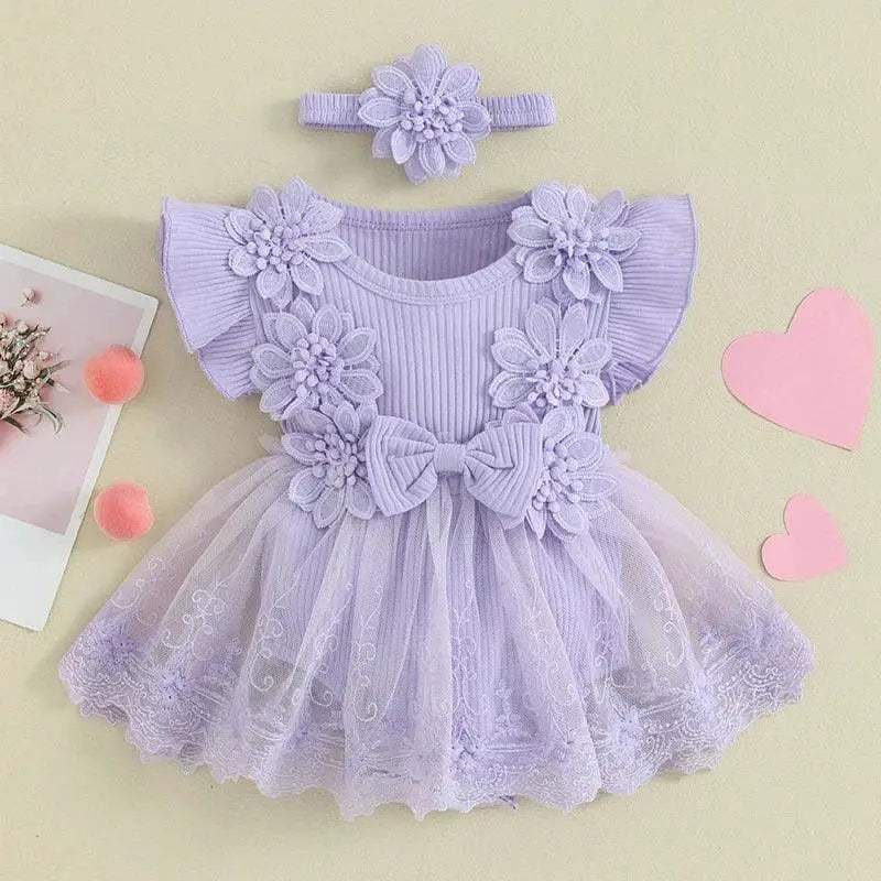  Charming Baby Girls Romper 3D Flower Mesh Toyland EU -  ToylandEU™