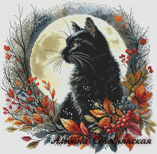  Charming Counted Cross Stitch Kit - 19-Autumn Night with Black Cat Design for Elegant Home Decor -  ToylandEU™