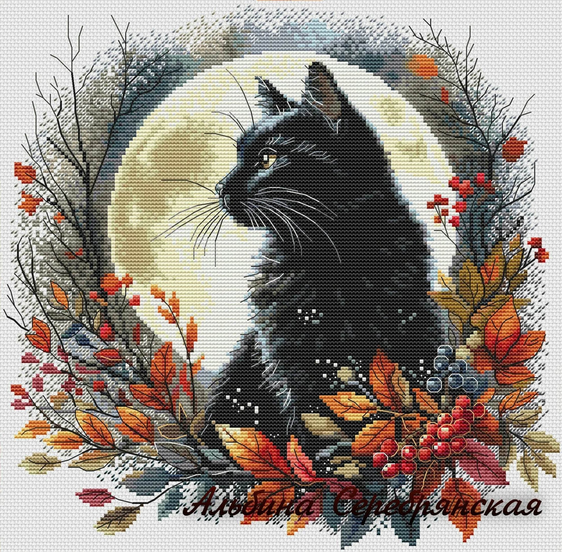 Charming Counted Cross Stitch Kit - 19-Autumn Night with Black Cat Design for Elegant Home Decor - ToylandEU