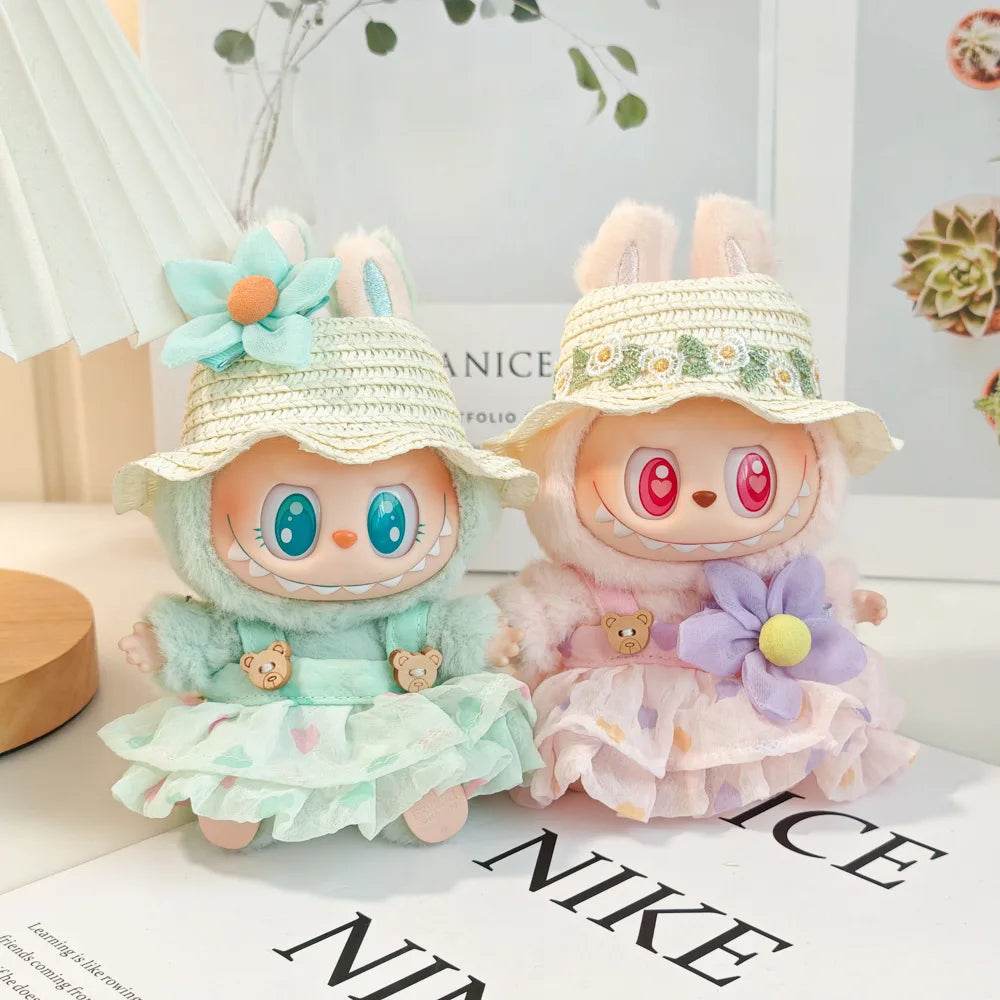 Charming Doll Clothing Set with Summer Straw Hat and Kettle Accessories for Labubu 17cm Girls Dolls - ToylandEU